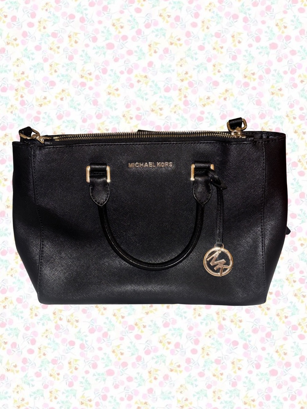 Michael Kors Black Saffiano Leather Satchel Crossbody Purse